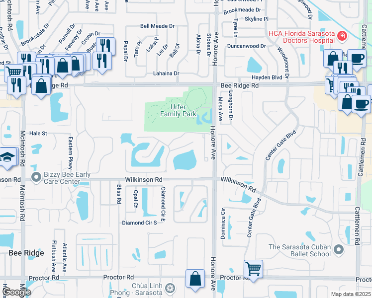 map of restaurants, bars, coffee shops, grocery stores, and more near 5068 Faberge Place in Sarasota