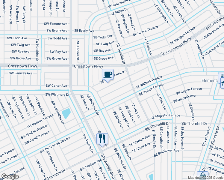map of restaurants, bars, coffee shops, grocery stores, and more near 311 Southeast Volkerts Terrace in Port St. Lucie