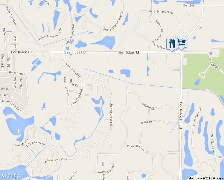 map of restaurants, bars, coffee shops, grocery stores, and more near 4285 Charing Cross Road in Sarasota