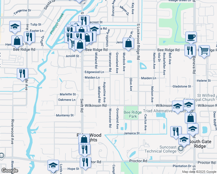 map of restaurants, bars, coffee shops, grocery stores, and more near 4213 Augustine Avenue in Sarasota