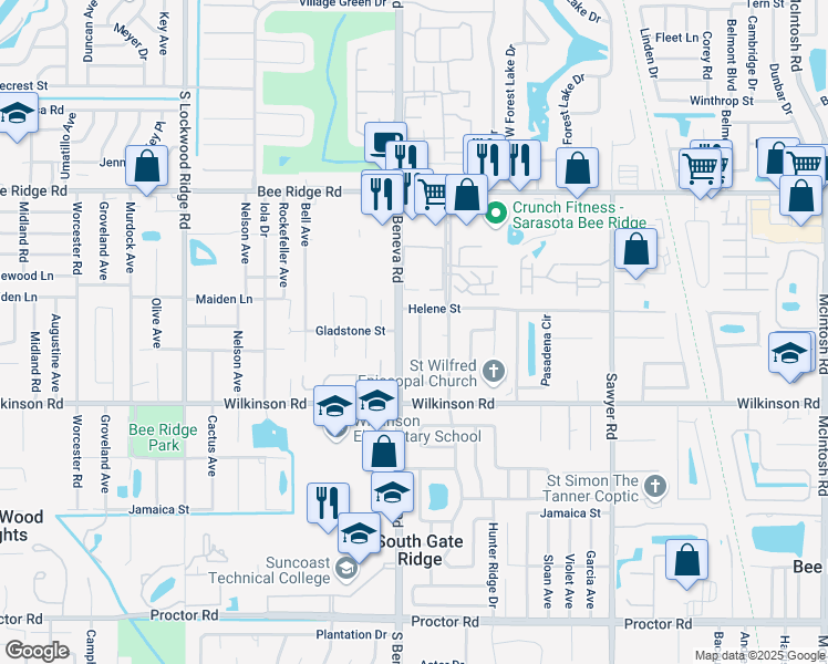 map of restaurants, bars, coffee shops, grocery stores, and more near 4212 Deerfield Drive in Sarasota