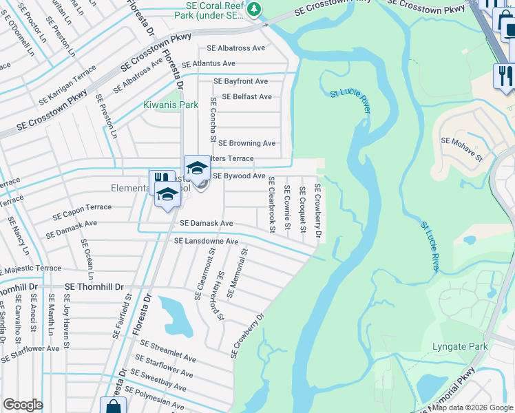 map of restaurants, bars, coffee shops, grocery stores, and more near 949 Southeast Caravan Avenue in Port St. Lucie