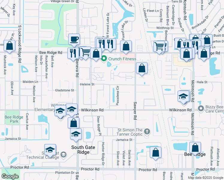 map of restaurants, bars, coffee shops, grocery stores, and more near 4225 Pasadena Circle in Sarasota