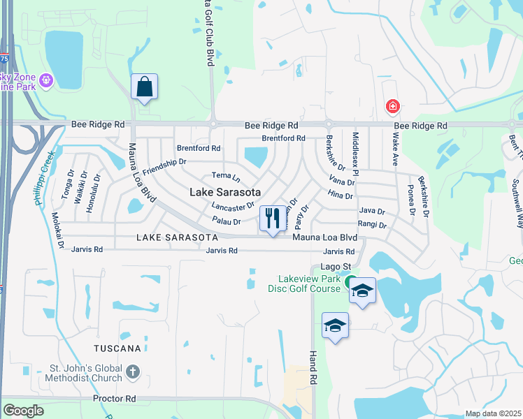 map of restaurants, bars, coffee shops, grocery stores, and more near 4036 Palau Drive in Sarasota