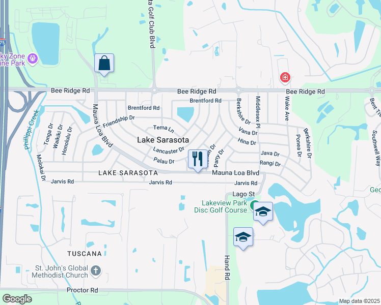 map of restaurants, bars, coffee shops, grocery stores, and more near 4036 Palau Drive in Sarasota
