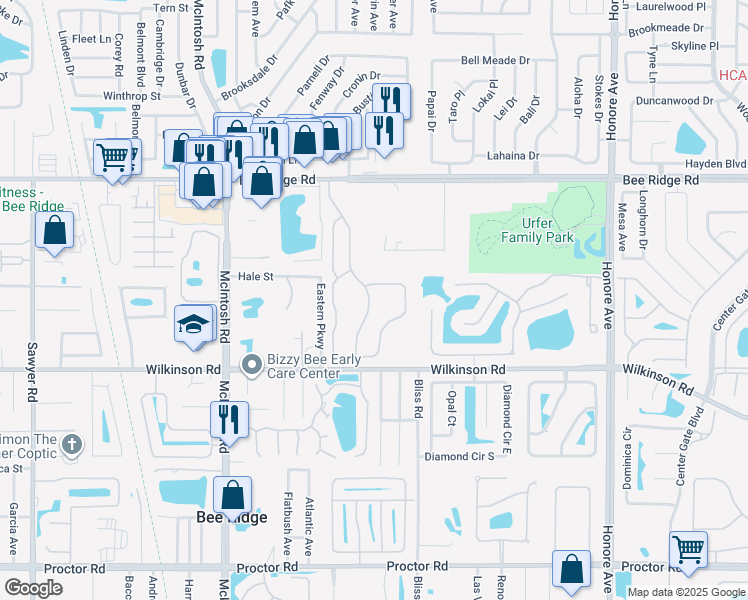 map of restaurants, bars, coffee shops, grocery stores, and more near 4267 Oakhurst Boulevard in Sarasota
