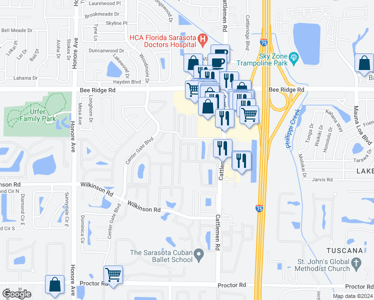 map of restaurants, bars, coffee shops, grocery stores, and more near 4146 Rosas Avenue in Sarasota