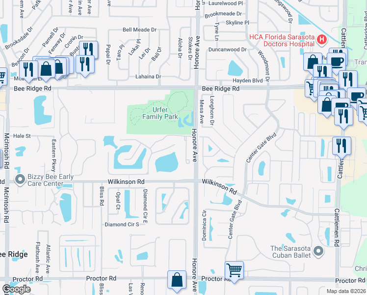 map of restaurants, bars, coffee shops, grocery stores, and more near 4226 Via Piedra Circle in Sarasota