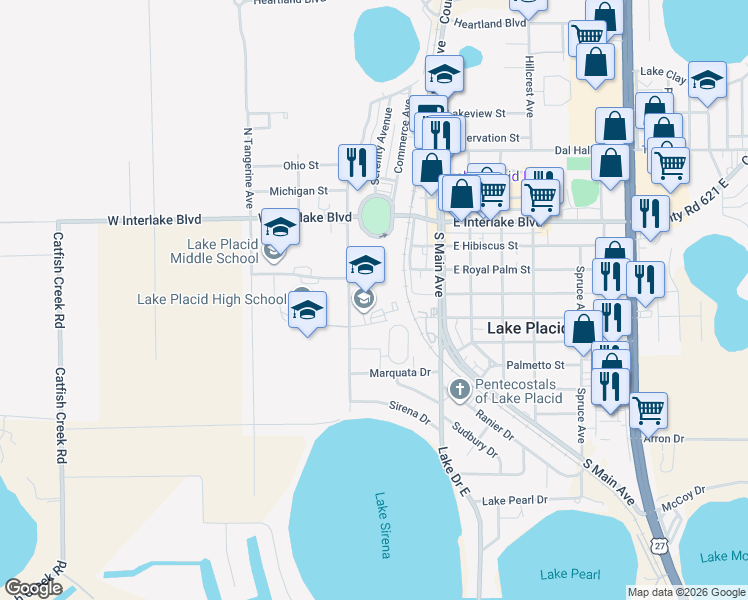 map of restaurants, bars, coffee shops, grocery stores, and more near 101 Green Dragon Drive in Lake Placid