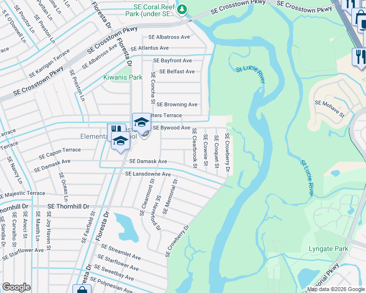 map of restaurants, bars, coffee shops, grocery stores, and more near 949 Southeast Caravan Avenue in Port St. Lucie