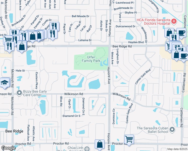 map of restaurants, bars, coffee shops, grocery stores, and more near 5068 Faberge Place in Sarasota