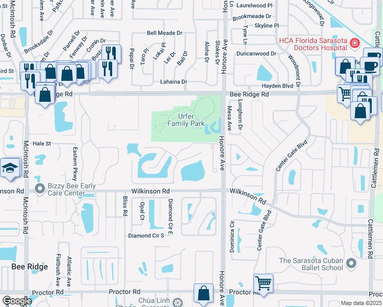 map of restaurants, bars, coffee shops, grocery stores, and more near 5068 Faberge Place in Sarasota