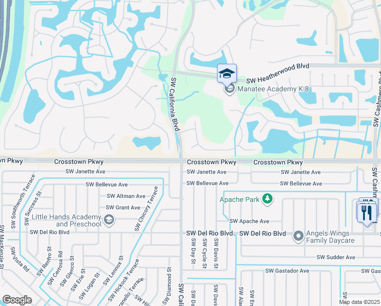 map of restaurants, bars, coffee shops, grocery stores, and more near 835 Southwest Vineland Court in Port St. Lucie
