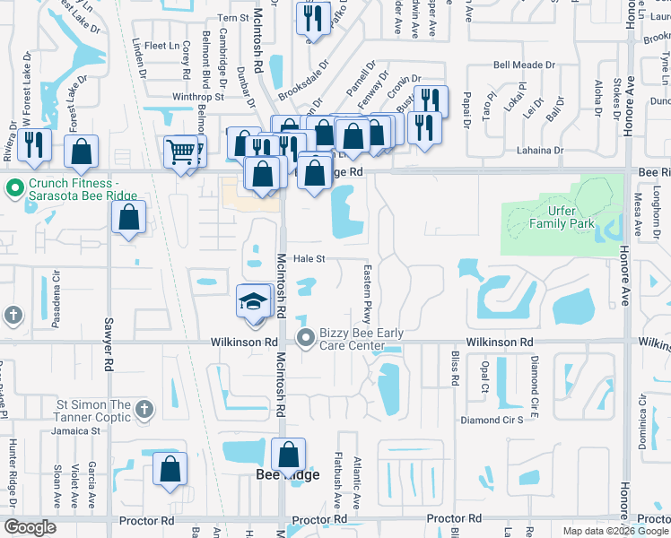 map of restaurants, bars, coffee shops, grocery stores, and more near 4134 Shady Oaks Court in Sarasota