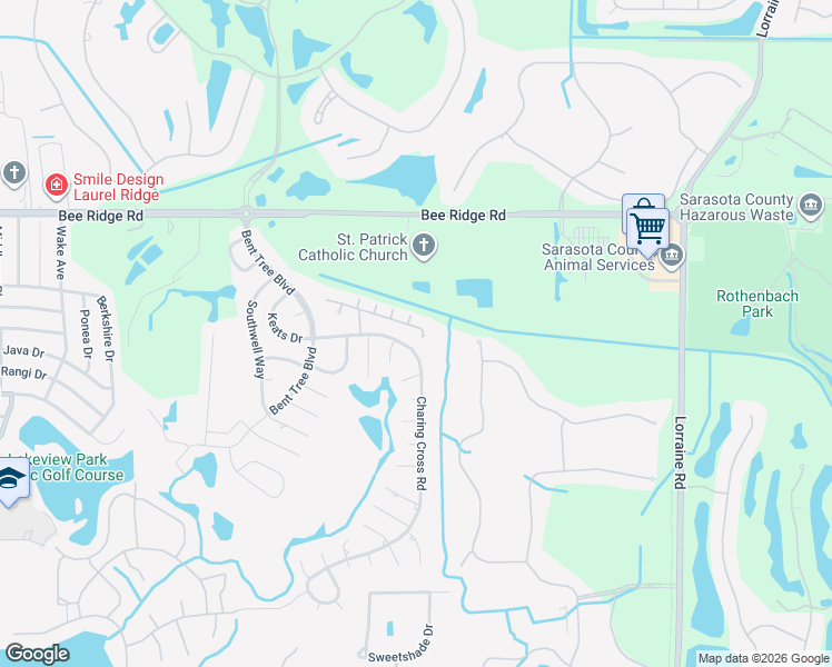 map of restaurants, bars, coffee shops, grocery stores, and more near 4285 Charing Cross Road in Sarasota