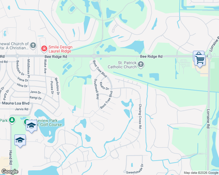 map of restaurants, bars, coffee shops, grocery stores, and more near 4216 Bent Tree Boulevard in Sarasota