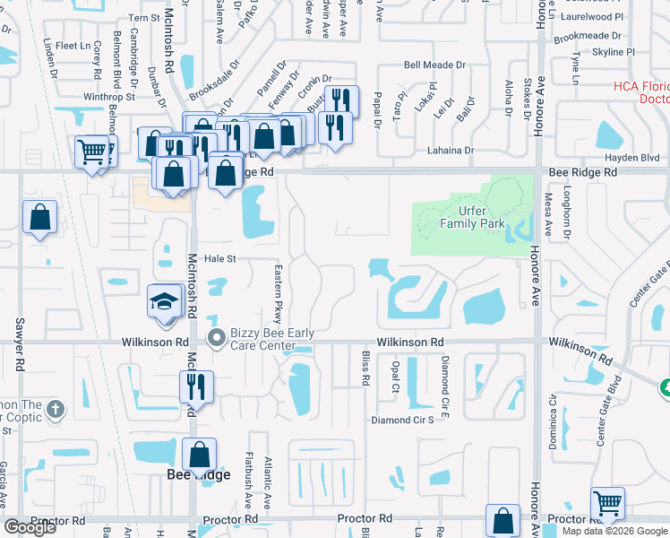 map of restaurants, bars, coffee shops, grocery stores, and more near 4267 Oakhurst Boulevard in Sarasota