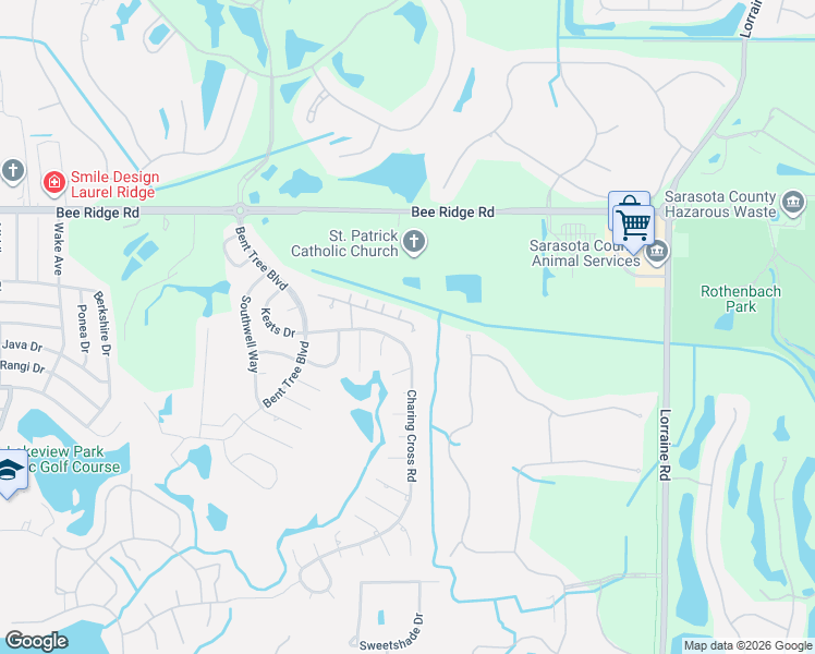 map of restaurants, bars, coffee shops, grocery stores, and more near 4285 Charing Cross Road in Sarasota