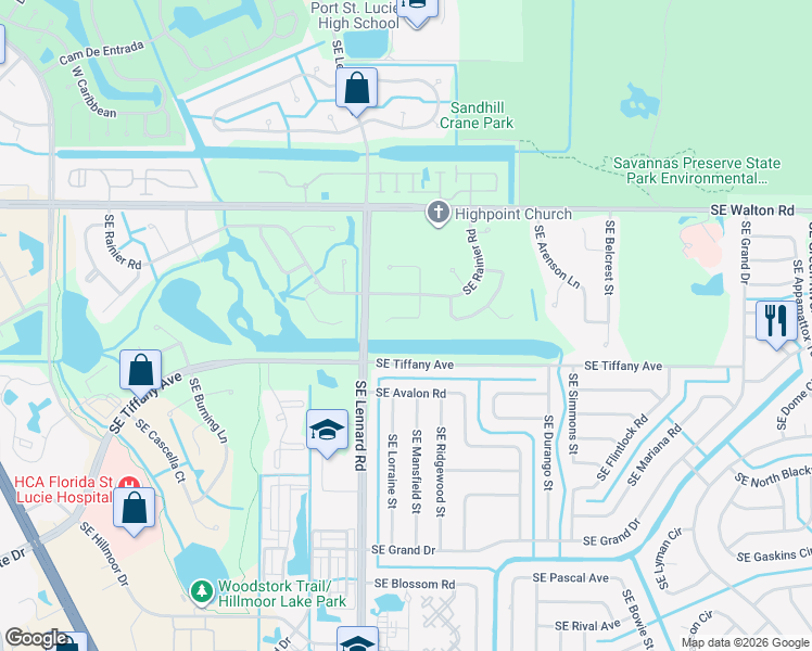 map of restaurants, bars, coffee shops, grocery stores, and more near 1557S Southeast South Balcourt Court in Port St. Lucie