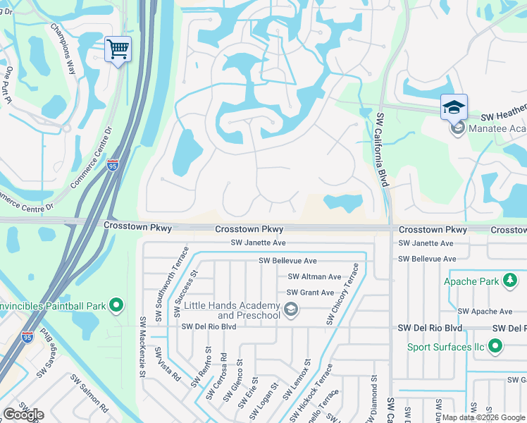 map of restaurants, bars, coffee shops, grocery stores, and more near 633 Southwest Andros Circle in Port St. Lucie