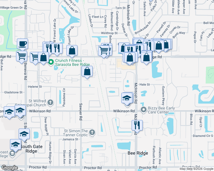 map of restaurants, bars, coffee shops, grocery stores, and more near 53 Strathmore Boulevard in Sarasota