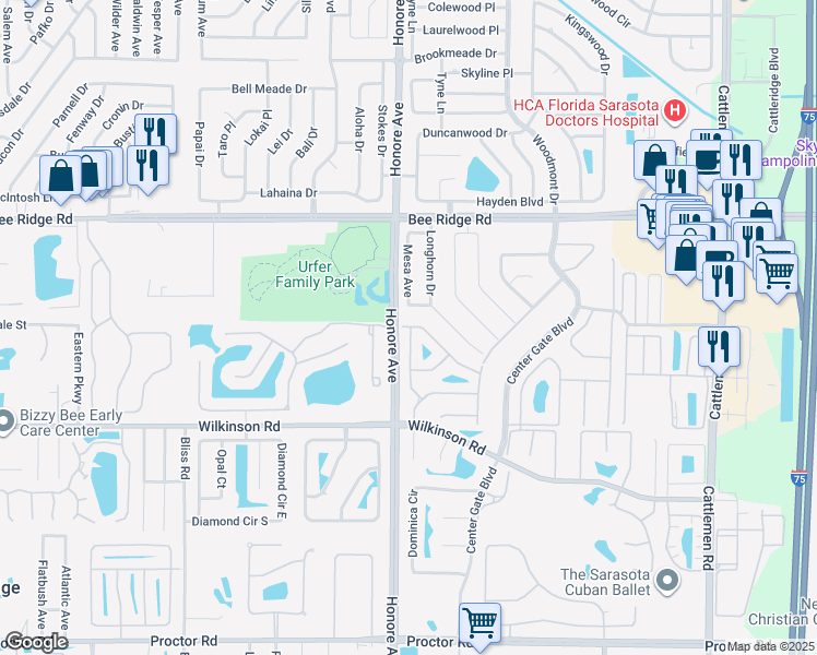 map of restaurants, bars, coffee shops, grocery stores, and more near 4172 Brittany Lane in Sarasota