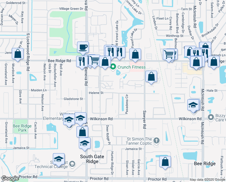 map of restaurants, bars, coffee shops, grocery stores, and more near 4069 Maceachen Boulevard in Sarasota