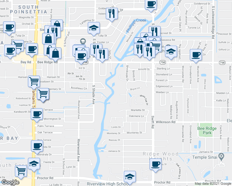 map of restaurants, bars, coffee shops, grocery stores, and more near 4118 Windemere Place in Sarasota