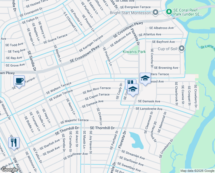 map of restaurants, bars, coffee shops, grocery stores, and more near 698 Southeast Voltair Terrace in Port St. Lucie