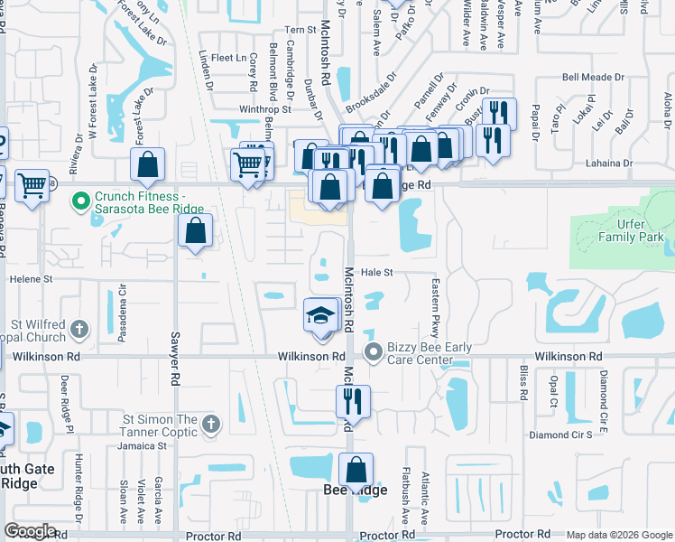 map of restaurants, bars, coffee shops, grocery stores, and more near 4001 North Taggart Cay in Sarasota