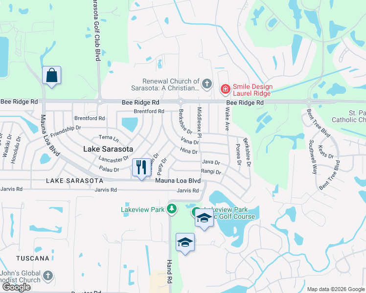 map of restaurants, bars, coffee shops, grocery stores, and more near 3984 Vana Drive in Sarasota