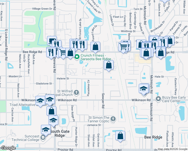 map of restaurants, bars, coffee shops, grocery stores, and more near 4112 Crabtree Avenue in Sarasota