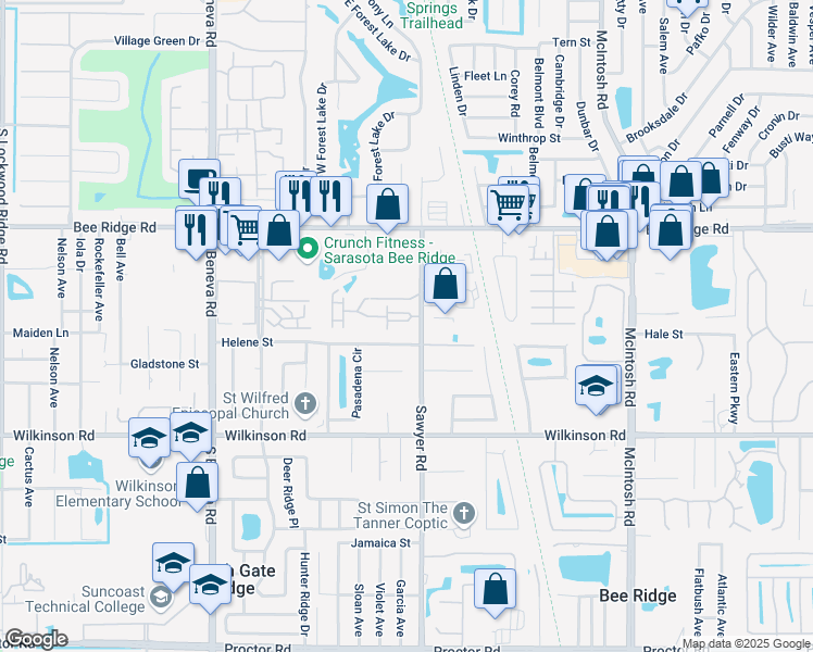 map of restaurants, bars, coffee shops, grocery stores, and more near 3956 Yellowstone Circle in Sarasota