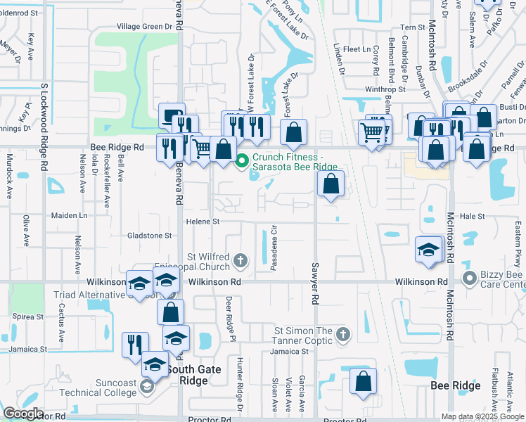 map of restaurants, bars, coffee shops, grocery stores, and more near 3792 Mahony Lane in Sarasota