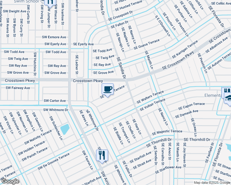 map of restaurants, bars, coffee shops, grocery stores, and more near 316 Southeast Walsh Terrace in Port St. Lucie