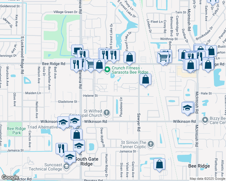 map of restaurants, bars, coffee shops, grocery stores, and more near 3792 Mahony Lane in Sarasota