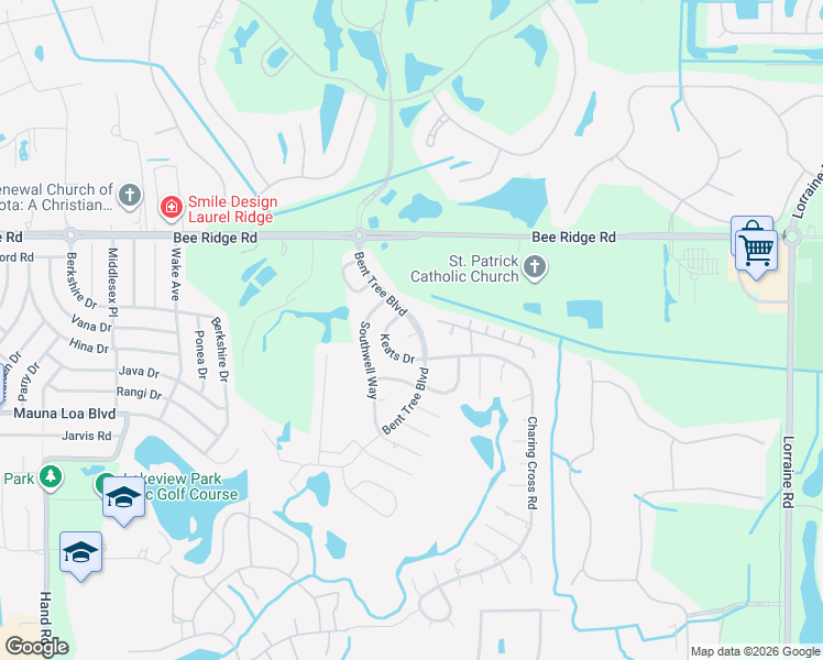 map of restaurants, bars, coffee shops, grocery stores, and more near 4104 Bent Tree Boulevard in Sarasota