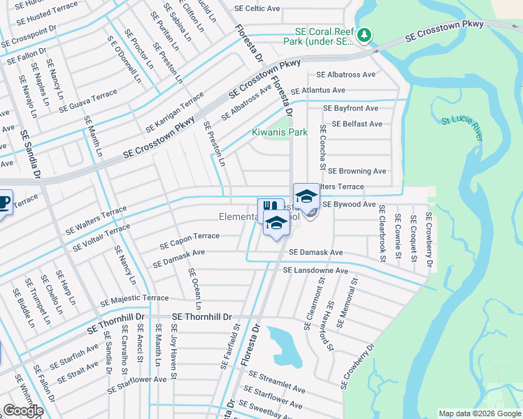 map of restaurants, bars, coffee shops, grocery stores, and more near 782 Southeast Voltair Terrace in Port St. Lucie