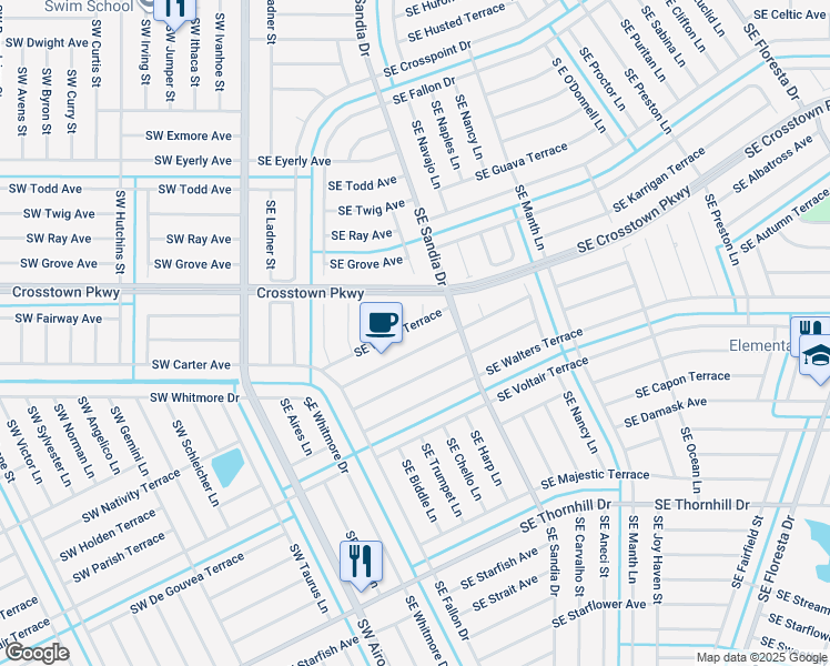 map of restaurants, bars, coffee shops, grocery stores, and more near 316 Southeast Walsh Terrace in Port St. Lucie