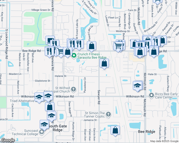 map of restaurants, bars, coffee shops, grocery stores, and more near 3852 Virga Boulevard in Sarasota