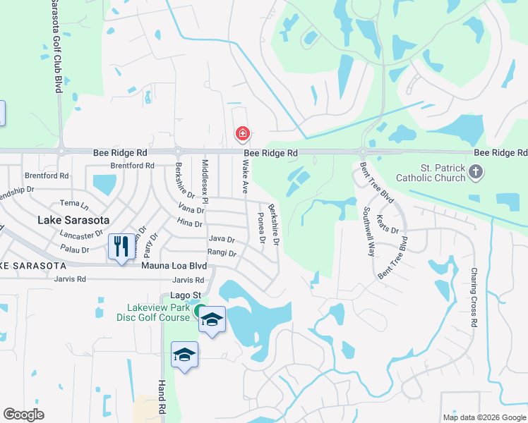 map of restaurants, bars, coffee shops, grocery stores, and more near 4017 Ponea Drive in Sarasota