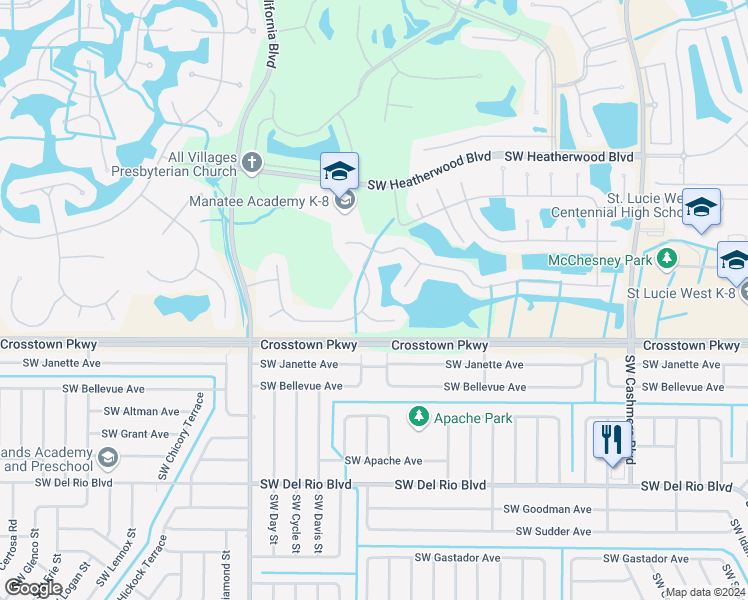 map of restaurants, bars, coffee shops, grocery stores, and more near 853 Southwest Grand Reserve Boulevard in Port St. Lucie