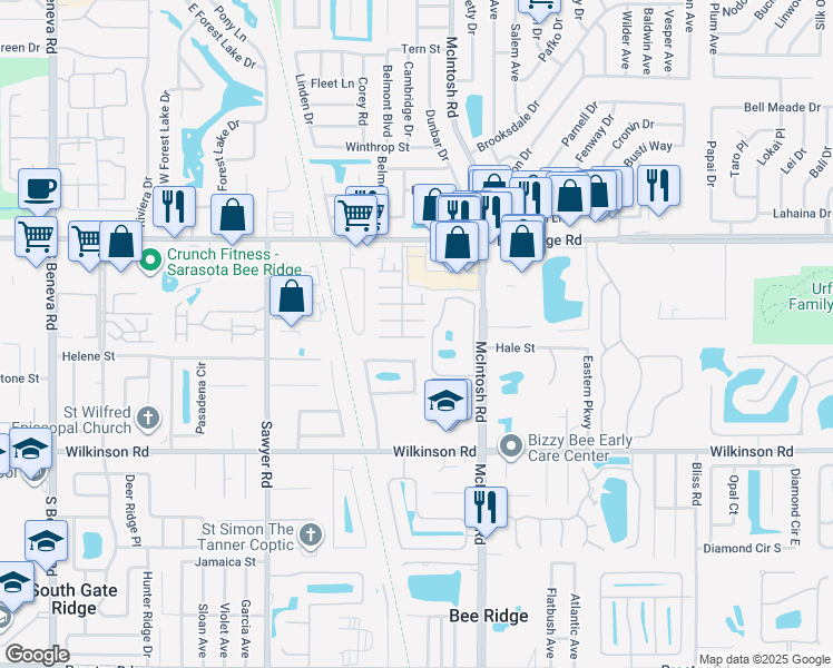 map of restaurants, bars, coffee shops, grocery stores, and more near 71 Strathmore Boulevard in Sarasota