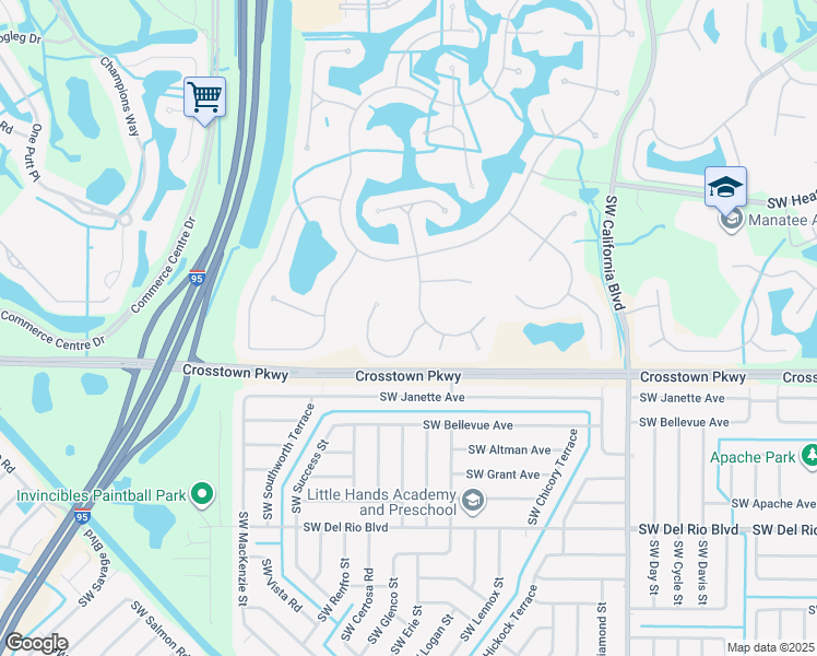 map of restaurants, bars, coffee shops, grocery stores, and more near 633 Southwest Andros Circle in Port St. Lucie