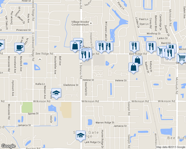 map of restaurants, bars, coffee shops, grocery stores, and more near 4085 Maceachen Boulevard in Sarasota