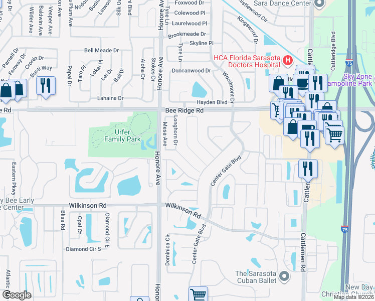 map of restaurants, bars, coffee shops, grocery stores, and more near 4042 Cochise Terrace in Sarasota