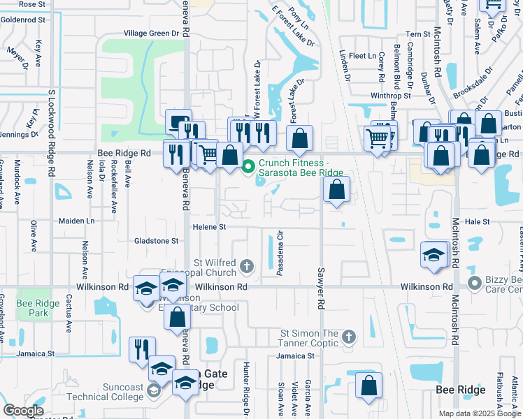map of restaurants, bars, coffee shops, grocery stores, and more near 3792 Mahony Lane in Sarasota
