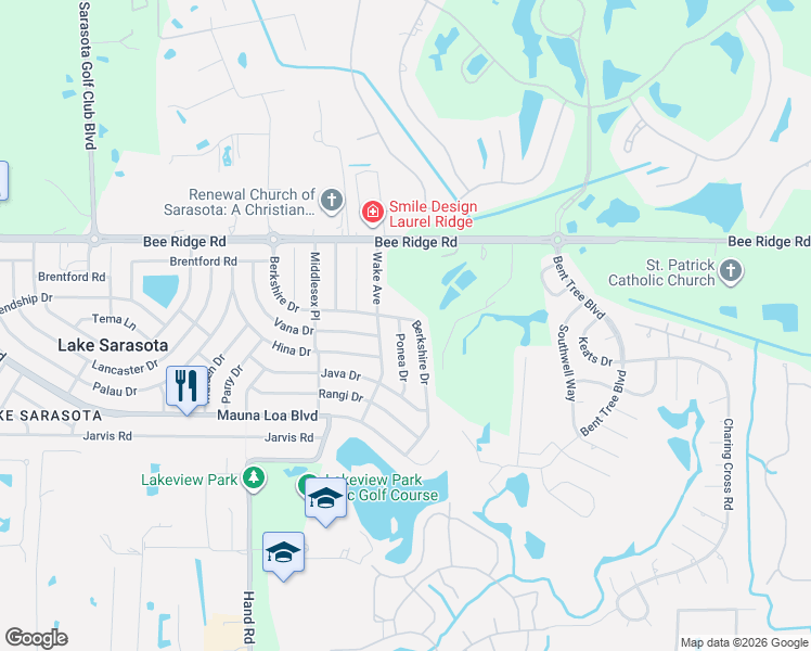 map of restaurants, bars, coffee shops, grocery stores, and more near 4022 Ponea Drive in Sarasota