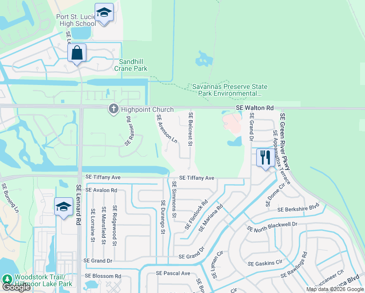 map of restaurants, bars, coffee shops, grocery stores, and more near 1525 Southeast Arenson Lane in Port Saint Lucie