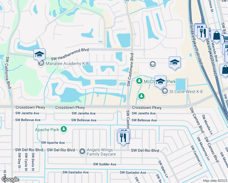 map of restaurants, bars, coffee shops, grocery stores, and more near 947 Southwest Grand Reserve Boulevard in Port St. Lucie